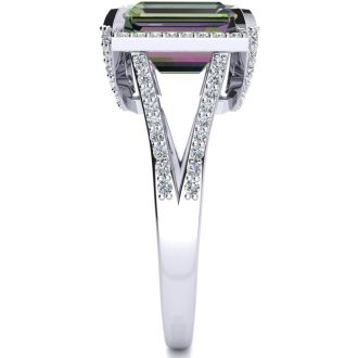 4 Carat Octoagon Shape Mystic Topaz Ring With Diamonds In 14 Karat White Gold