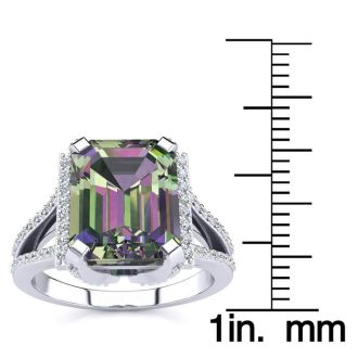 4 Carat Octoagon Shape Mystic Topaz Ring With Diamonds In 14 Karat White Gold