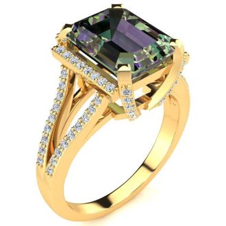 4 Carat Octoagon Shape Mystic Topaz Ring With Diamonds In 14 Karat Yellow Gold