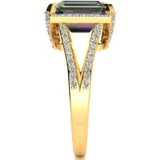 4 Carat Octoagon Shape Mystic Topaz Ring With Diamonds In 14 Karat Yellow Gold