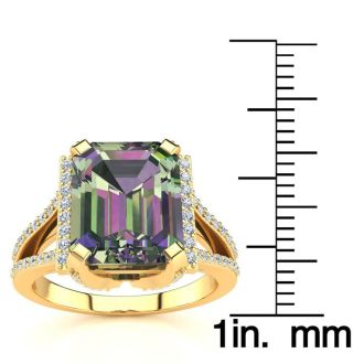4 Carat Octoagon Shape Mystic Topaz Ring With Diamonds In 14 Karat Yellow Gold