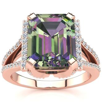 3 1/2 Carat Mystic Topaz and Halo Diamond Ring In 14 Karat Rose Gold
