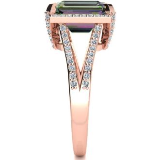3-1/2 Carat Octoagon Shape Mystic Topaz Ring With Diamonds In 14 Karat Rose Gold