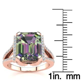 4 Carat Octoagon Shape Mystic Topaz Ring With Diamonds In 14 Karat Rose Gold