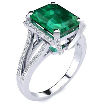 4 Carat Emerald and Halo Diamond Ring In 14 Karat White Gold
