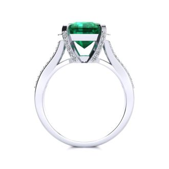 4 Carat Emerald and Halo Diamond Ring In 14 Karat White Gold
