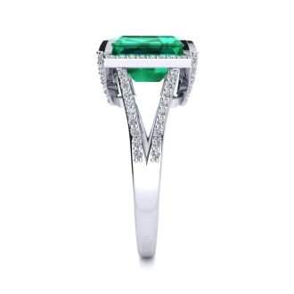 3 1/2 Carat Emerald and Halo Diamond Ring In 14 Karat White Gold
