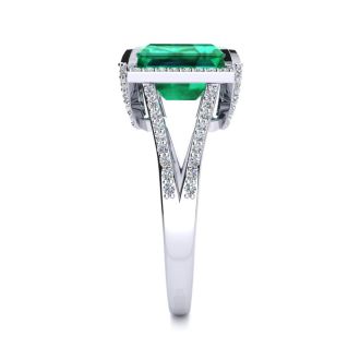 4 Carat Emerald and Halo Diamond Ring In 14 Karat White Gold
