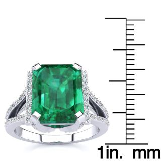 4 Carat Emerald and Halo Diamond Ring In 14 Karat White Gold
