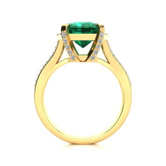 3 1/2 Carat Emerald and Halo Diamond Ring In 14 Karat Yellow Gold
