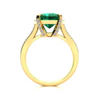 4 Carat Emerald and Halo Diamond Ring In 14 Karat Yellow Gold
