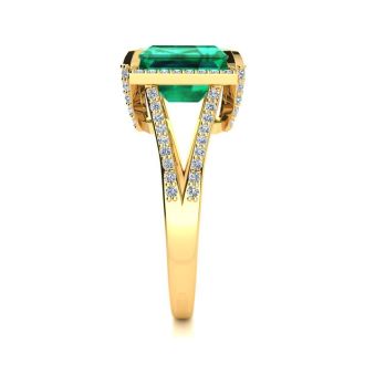 4 Carat Emerald and Halo Diamond Ring In 14 Karat Yellow Gold
