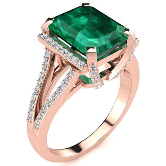 3 1/2 Carat Emerald and Halo Diamond Ring In 14 Karat Rose Gold
