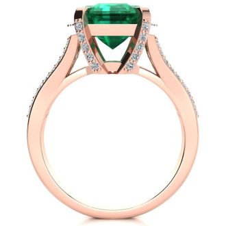 3 1/2 Carat Emerald and Halo Diamond Ring In 14 Karat Rose Gold
