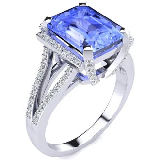 4 Carat Tanzanite and Halo Diamond Ring In 14 Karat White Gold
