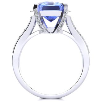 4 Carat Tanzanite and Halo Diamond Ring In 14 Karat White Gold
