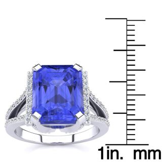 4 Carat Tanzanite and Halo Diamond Ring In 14 Karat White Gold
