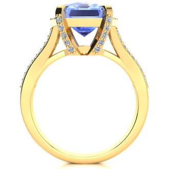 4 Carat Tanzanite and Halo Diamond Ring In 14 Karat Yellow Gold
