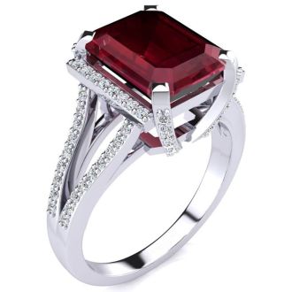 4 Carat Ruby and Halo Diamond Ring In 14 Karat White Gold