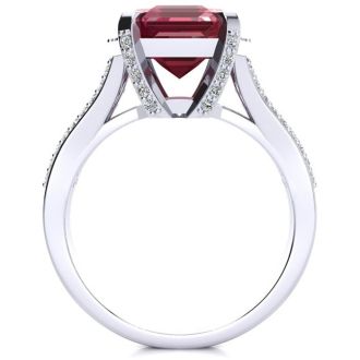 4 Carat Ruby and Halo Diamond Ring In 14 Karat White Gold