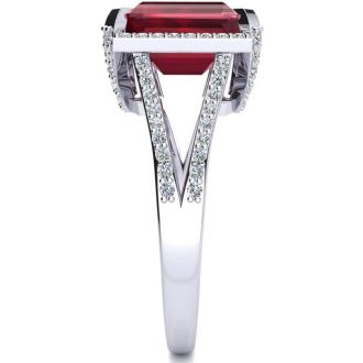 4 Carat Ruby and Halo Diamond Ring In 14 Karat White Gold