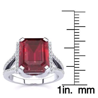 4 3/4 Carat Ruby and Halo Diamond Ring In 14 Karat White Gold