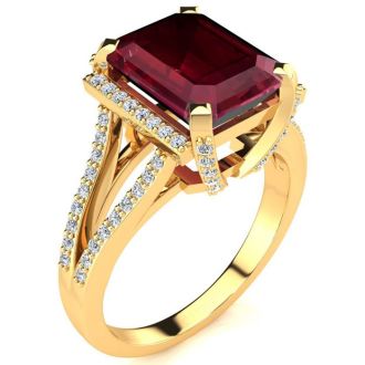 4 3/4 Carat Ruby and Halo Diamond Ring In 14 Karat Yellow Gold