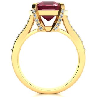 4 3/4 Carat Ruby and Halo Diamond Ring In 14 Karat Yellow Gold