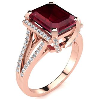 4 3/4 Carat Ruby and Halo Diamond Ring In 14 Karat Rose Gold