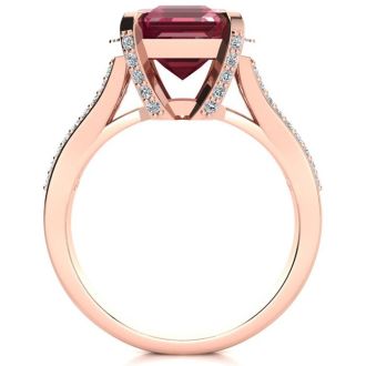 4 Carat Ruby and Halo Diamond Ring In 14 Karat Rose Gold