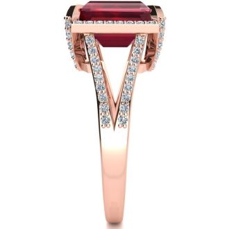 4 Carat Ruby and Halo Diamond Ring In 14 Karat Rose Gold