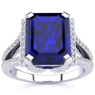 4 Carat Sapphire and Halo Diamond Ring In 14 Karat White Gold