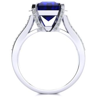 4 3/4 Carat Sapphire and Halo Diamond Ring In 14 Karat White Gold