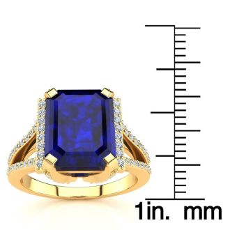 4 Carat Sapphire and Halo Diamond Ring In 14 Karat Yellow Gold