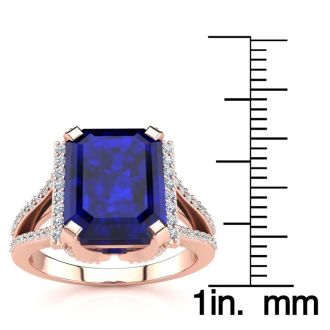 4 3/4 Carat Sapphire and Halo Diamond Ring In 14 Karat Rose Gold