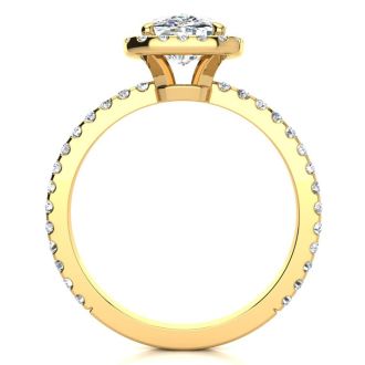 2 1/2 Carat Cushion Cut Halo Diamond Engagement Ring in 14 Karat Yellow Gold