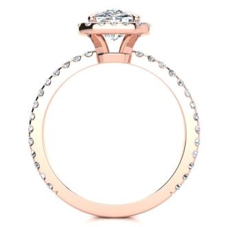 2 1/2 Carat Cushion Cut Halo Diamond Engagement Ring in 14 Karat Rose Gold