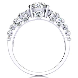 14K White Gold 2 1/3 Carat Fancy Diamond Engagement Ring, With 1.25 Carat Center