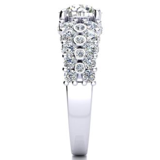 14K White Gold 2 1/3 Carat Fancy Diamond Engagement Ring, With 1.25 Carat Center