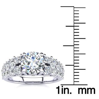 14K White Gold 2 1/3 Carat Fancy Diamond Engagement Ring, With 1.25 Carat Center