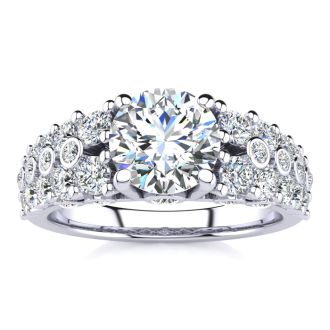14K White Gold 2 1/3 Carat Fancy Diamond Engagement Ring, With 1.25 Carat Center