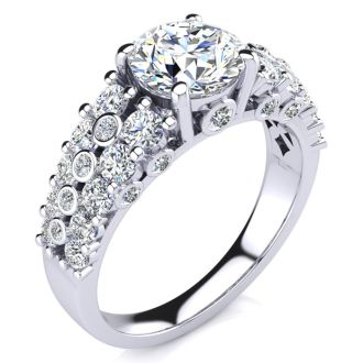 14K White Gold 2 1/3 Carat Fancy Diamond Engagement Ring, With 1.25 Carat Center