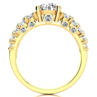 14K Yellow Gold 2 1/3 Carat Fancy Diamond Engagement Ring, With 1.25 Carat Center