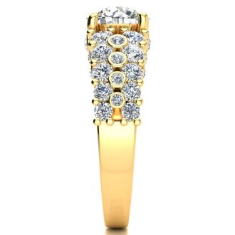 14K Yellow Gold 2 1/3 Carat Fancy Diamond Engagement Ring, With 1.25 Carat Center
