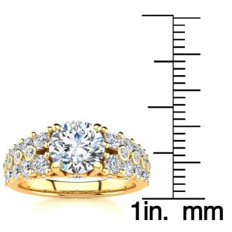14K Yellow Gold 2 1/3 Carat Fancy Diamond Engagement Ring, With 1.25 Carat Center