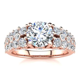14K Rose Gold 2 1/3 Carat Fancy Diamond Engagement Ring, With 1.25 Carat Center