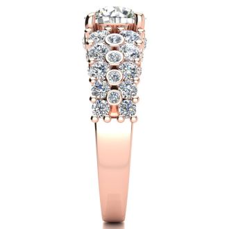 14K Rose Gold 2 1/3 Carat Fancy Diamond Engagement Ring, With 1.25 Carat Center