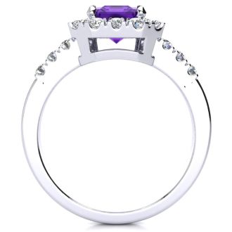 2 Carat Amethyst and Halo Diamond Ring In 14 Karat White Gold