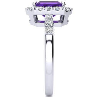 2 Carat Amethyst and Halo Diamond Ring In 14 Karat White Gold