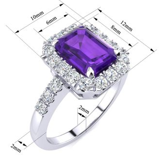 2 Carat Amethyst and Halo Diamond Ring In 14 Karat White Gold